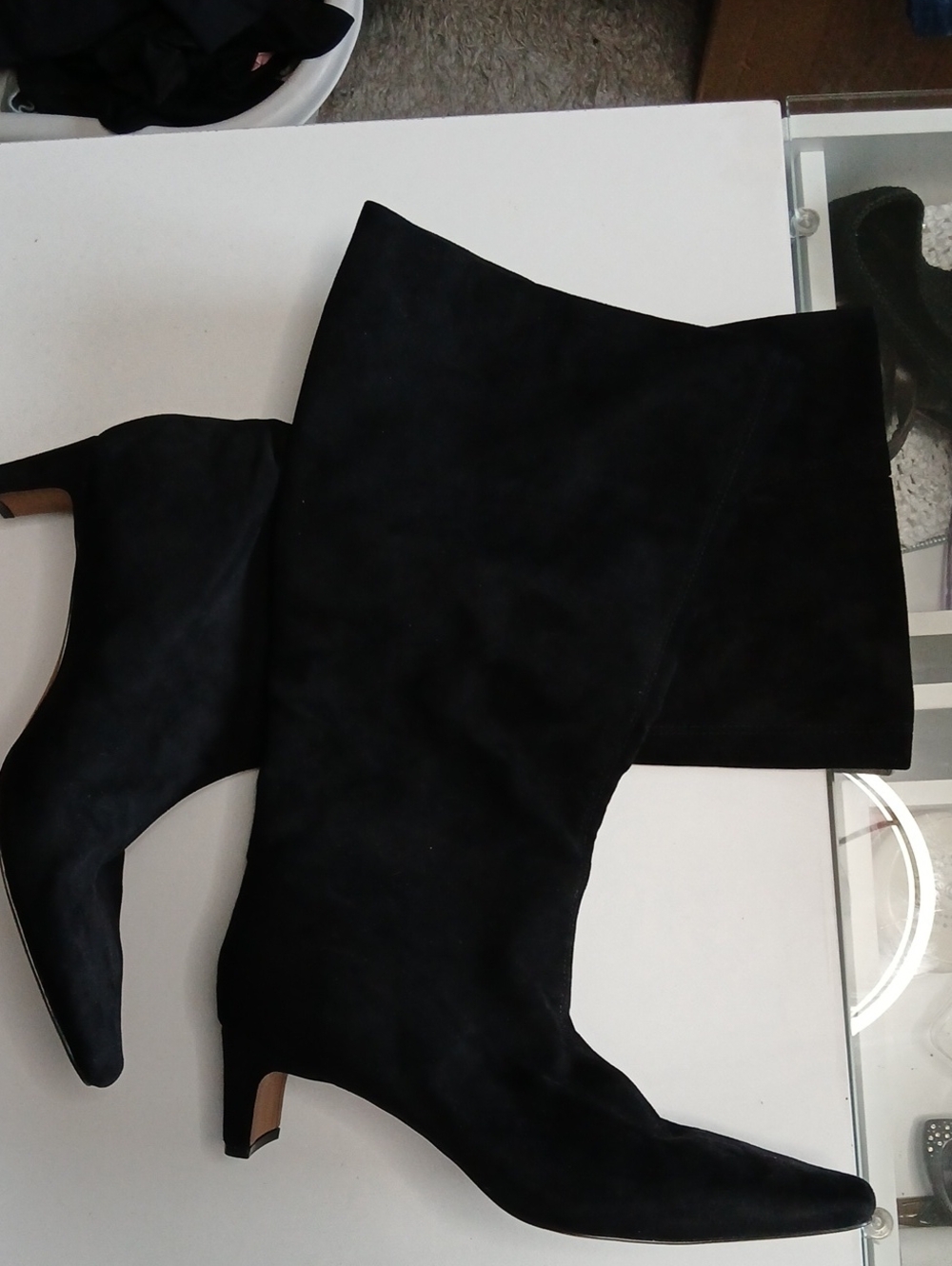 Splendid Black Suede Knee-High Heeled Boots